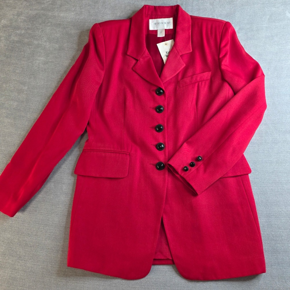 Vintage 90's Hugo Buscati Blazer Women 12 Red Wool Blend NWOT Power Suit Jacket